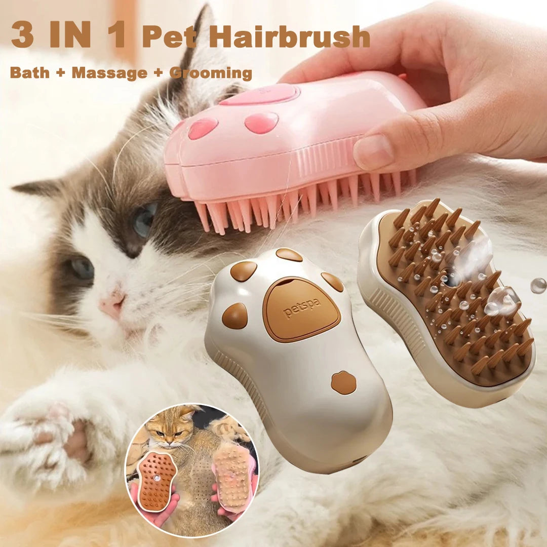 3-in-1 Electric Pet Grooming Brush – Steam Comb for Cats and Dogs with Hair Removal and Massage