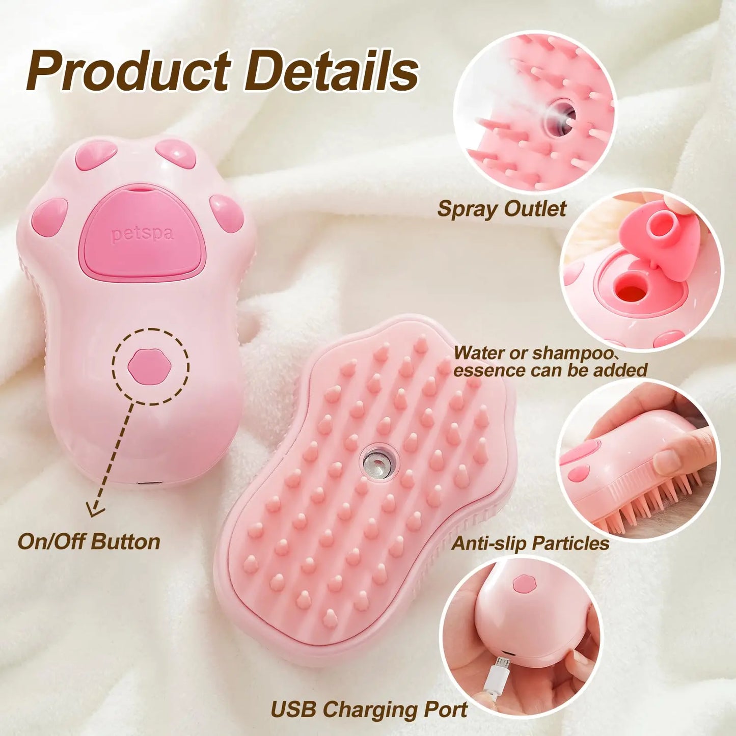 3-in-1 Electric Pet Grooming Brush – Steam Comb for Cats and Dogs with Hair Removal and Massage