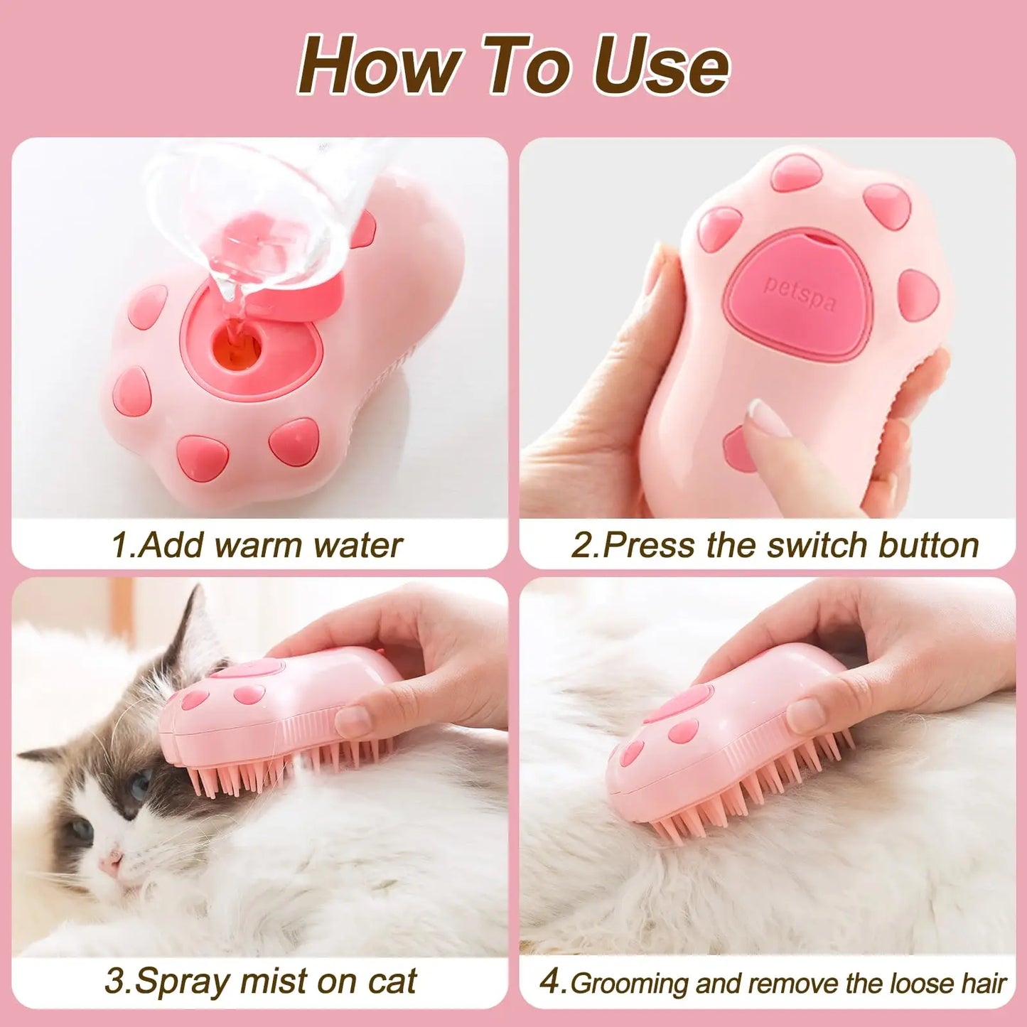 3-in-1 Electric Pet Grooming Brush – Steam Comb for Cats and Dogs with Hair Removal and Massage